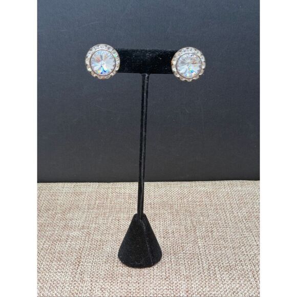 Large Crystal Statement Stud Earrings Round Rhinestone Posts - Picture 7 of 7